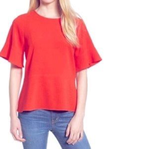 Madewell Flare Hem Ruffle Sleeve Orange Top - XXS